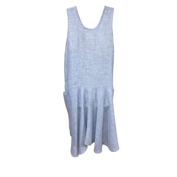 Flax By Jeanne Engelhart Blue Sleeveless Linen Tunic Dress W/ Pockets Womens M - Picture 3 of 7